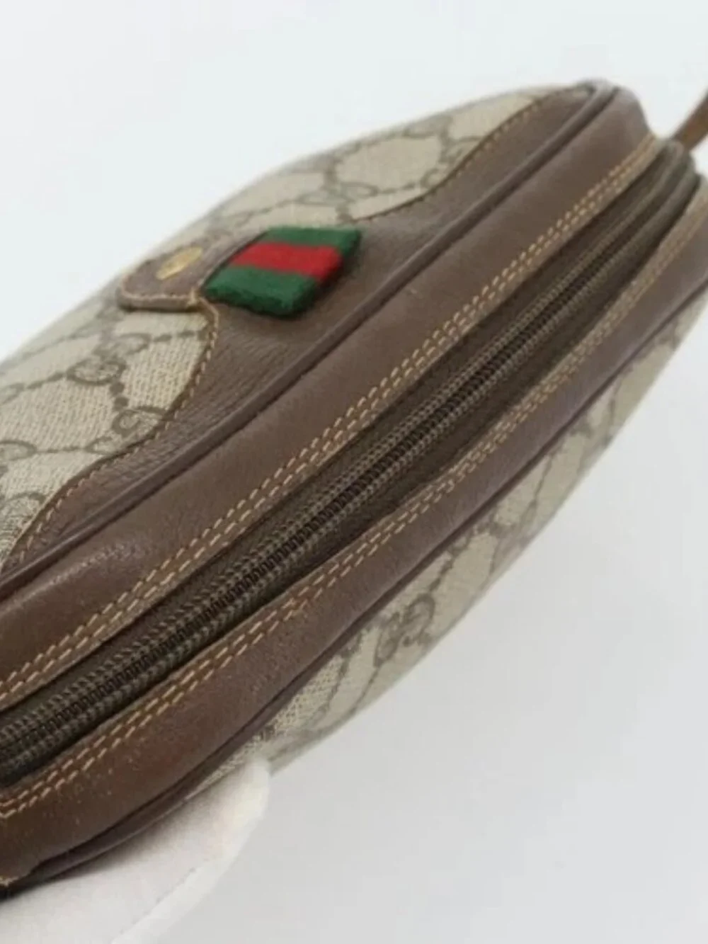 GUCCI GG Supreme Web Sherry Line Bag PVC Beige Gold 156 02 066 Auth 171266 - Picture 5 of 16